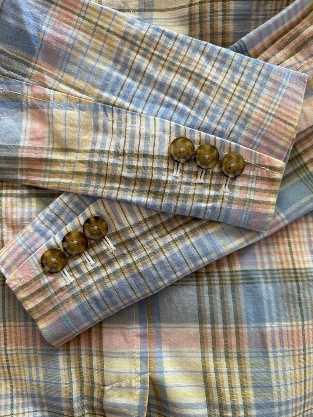 Talbots Spring/ Summer Pastel Plaid Cotton Blazer - Blue, Pink, Cream, Green - Picture 5 of 6